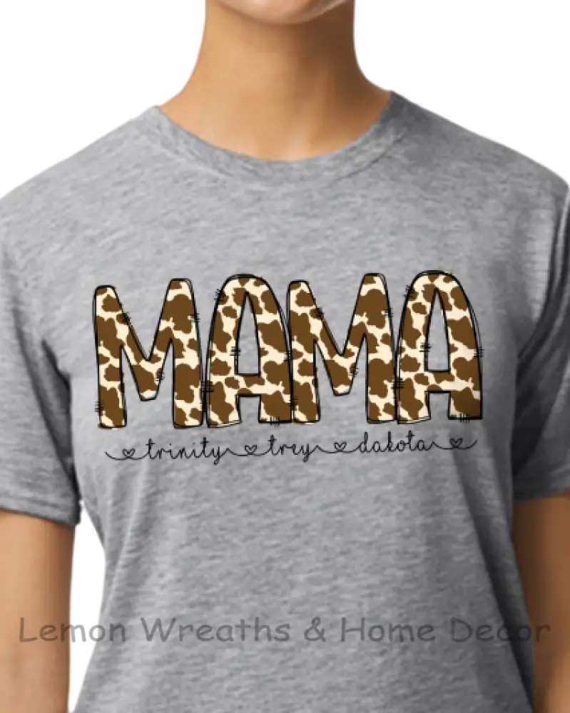 Personalized Brown Cow Design Mama Shirt