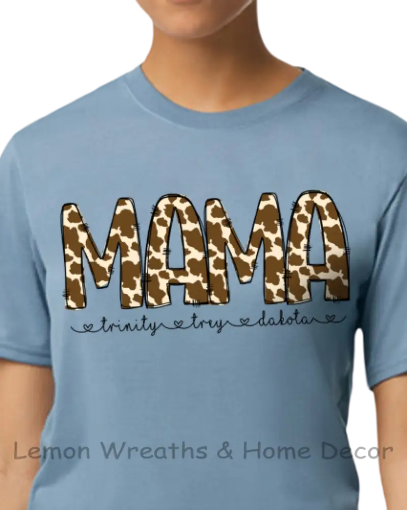 Personalized Brown Cow Design Mama Shirt