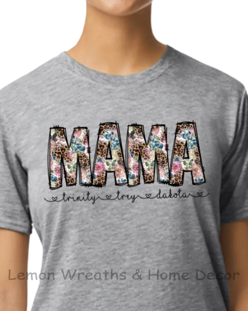 Personalized Leopard Floral Design Mama Shirt