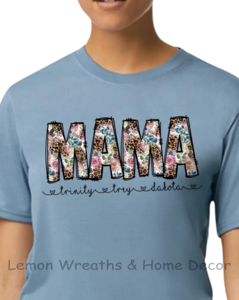 Personalized Leopard Floral Design Mama Shirt