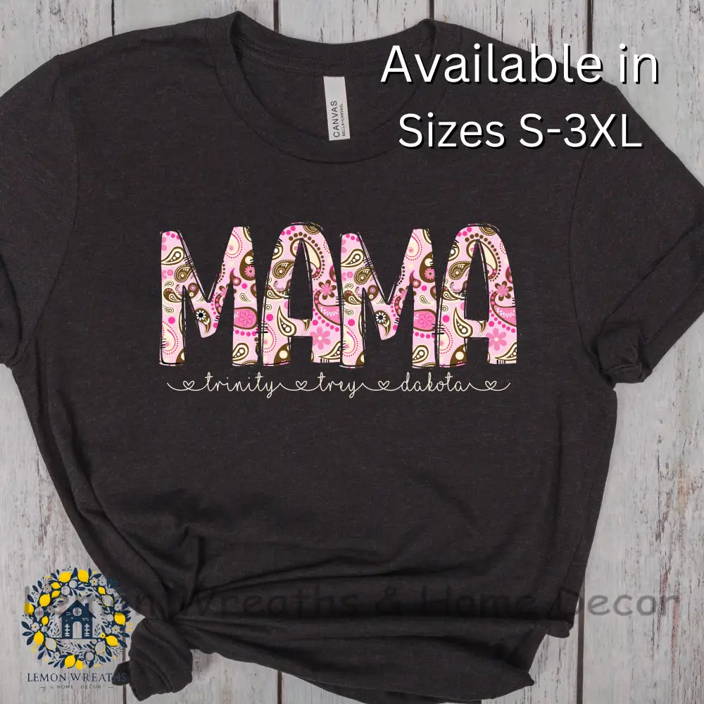 Personalized Pink Brown Paisley Design Mama Shirt