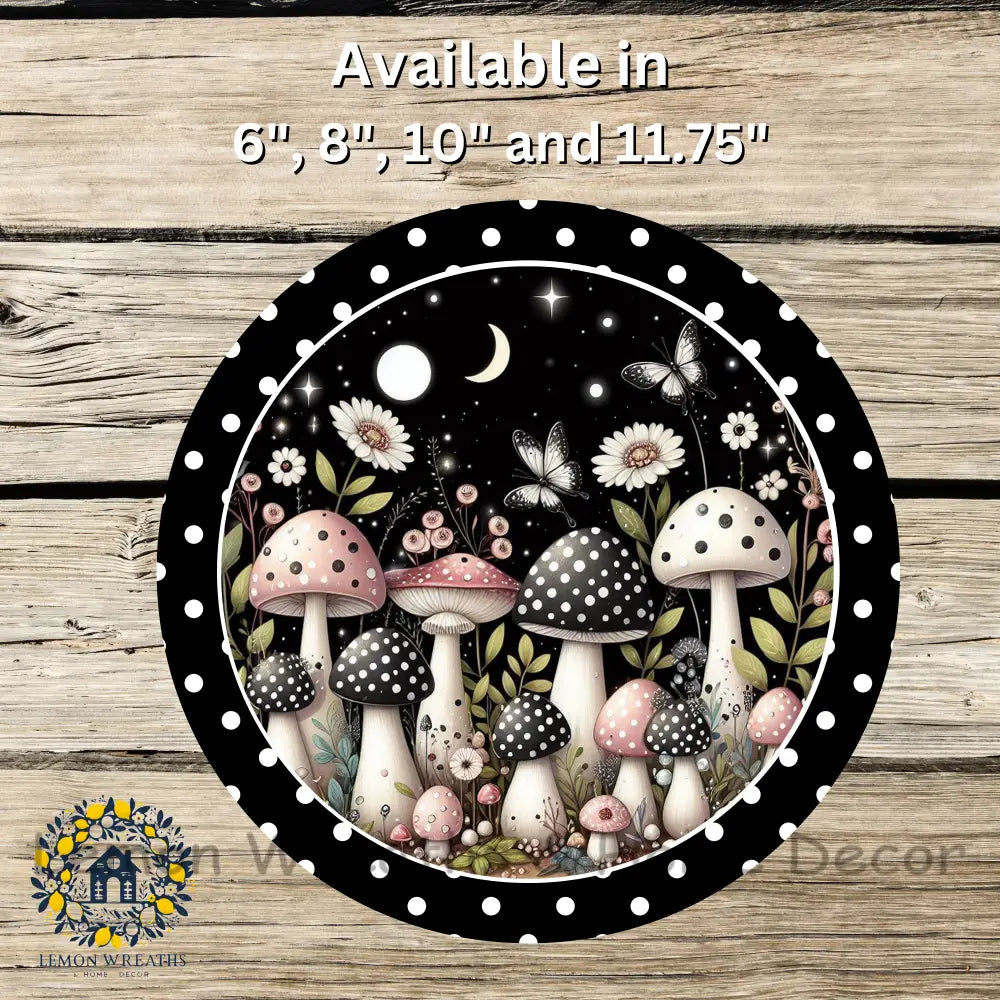 Pink And Black Polka Dot Mushroom Garden Metal Sign