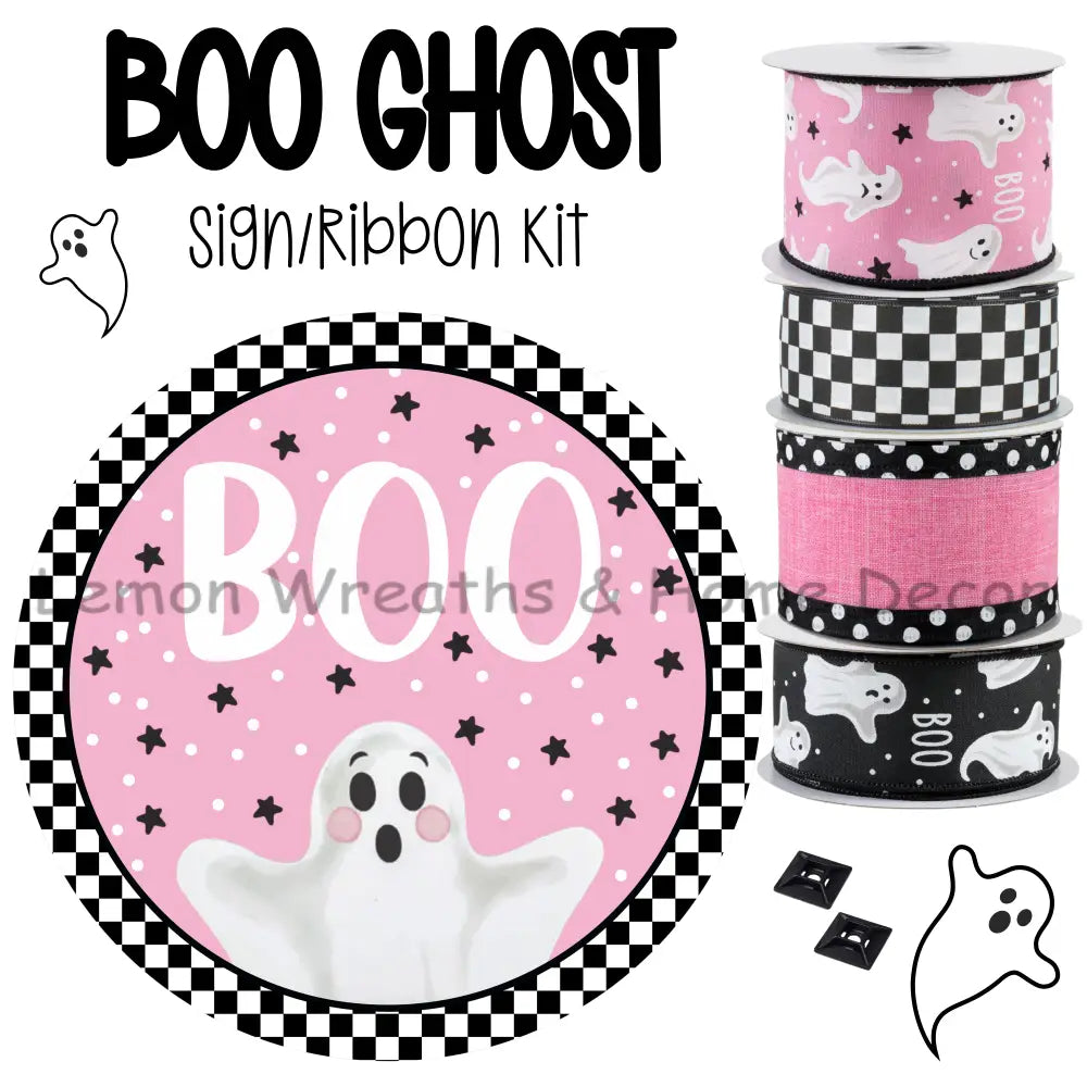Pink Boo Ghost Sign/Ribbon Kit