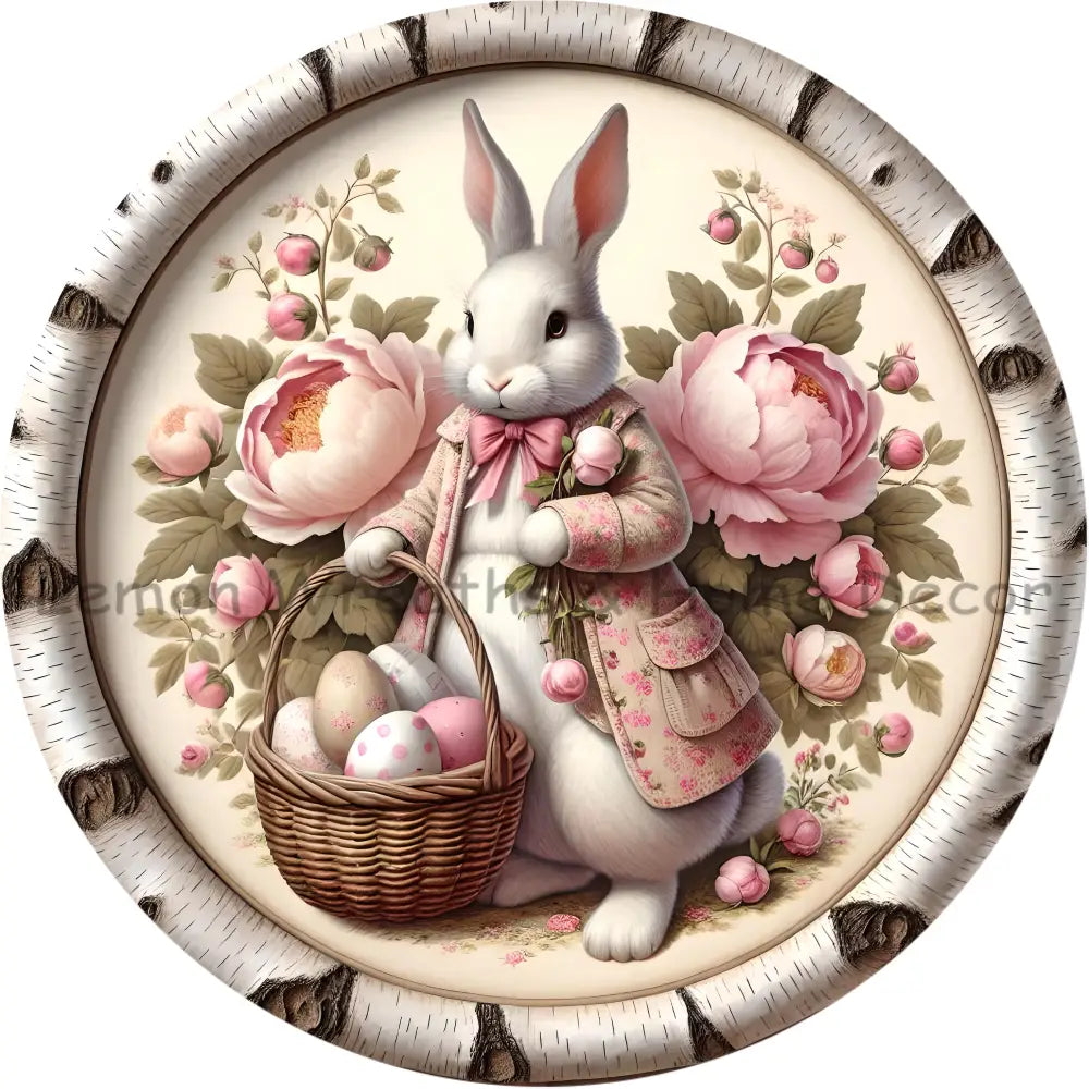 Pink Peony Vintage Rabbit Metal Sign