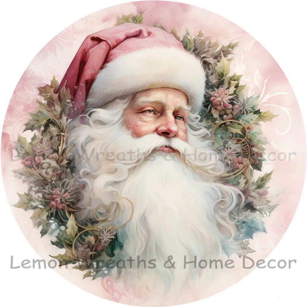 Pink Victorian Santa Metal Sign
