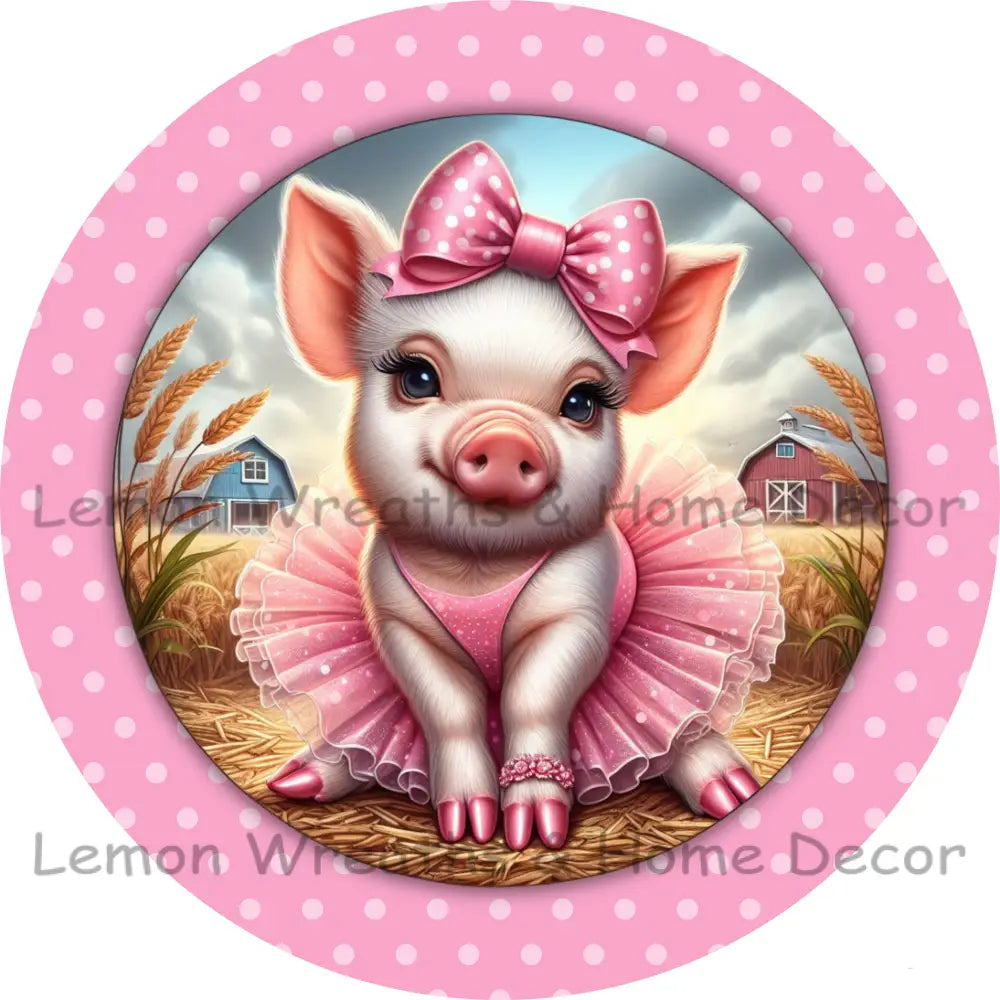 Polka Dot Pig Wearing Tutu Metal Sign