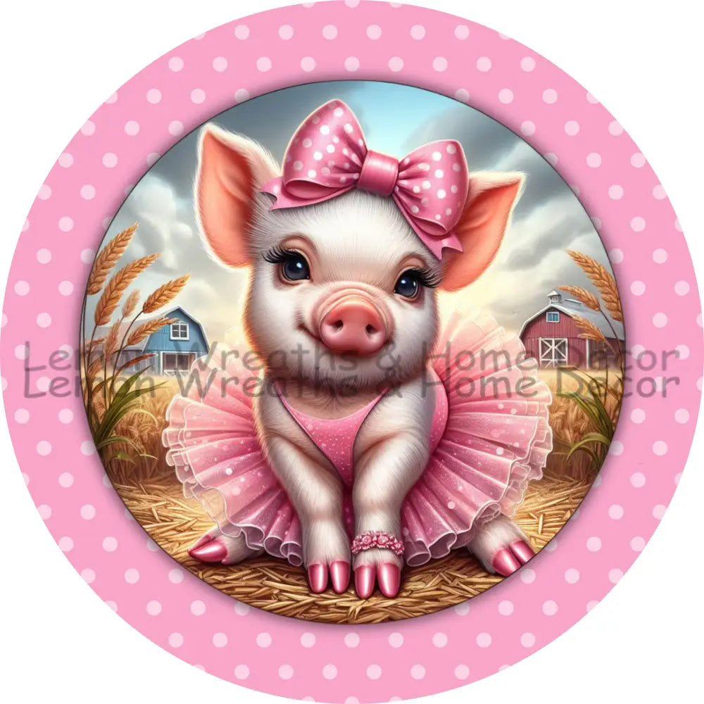 Polka Dot Pig Wearing Tutu Metal Sign