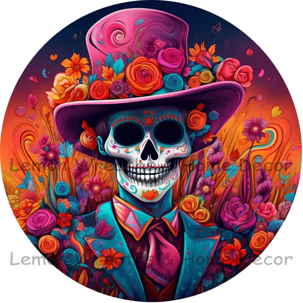 Psychedelic Day Of The Dead Skeleton Metal Sign