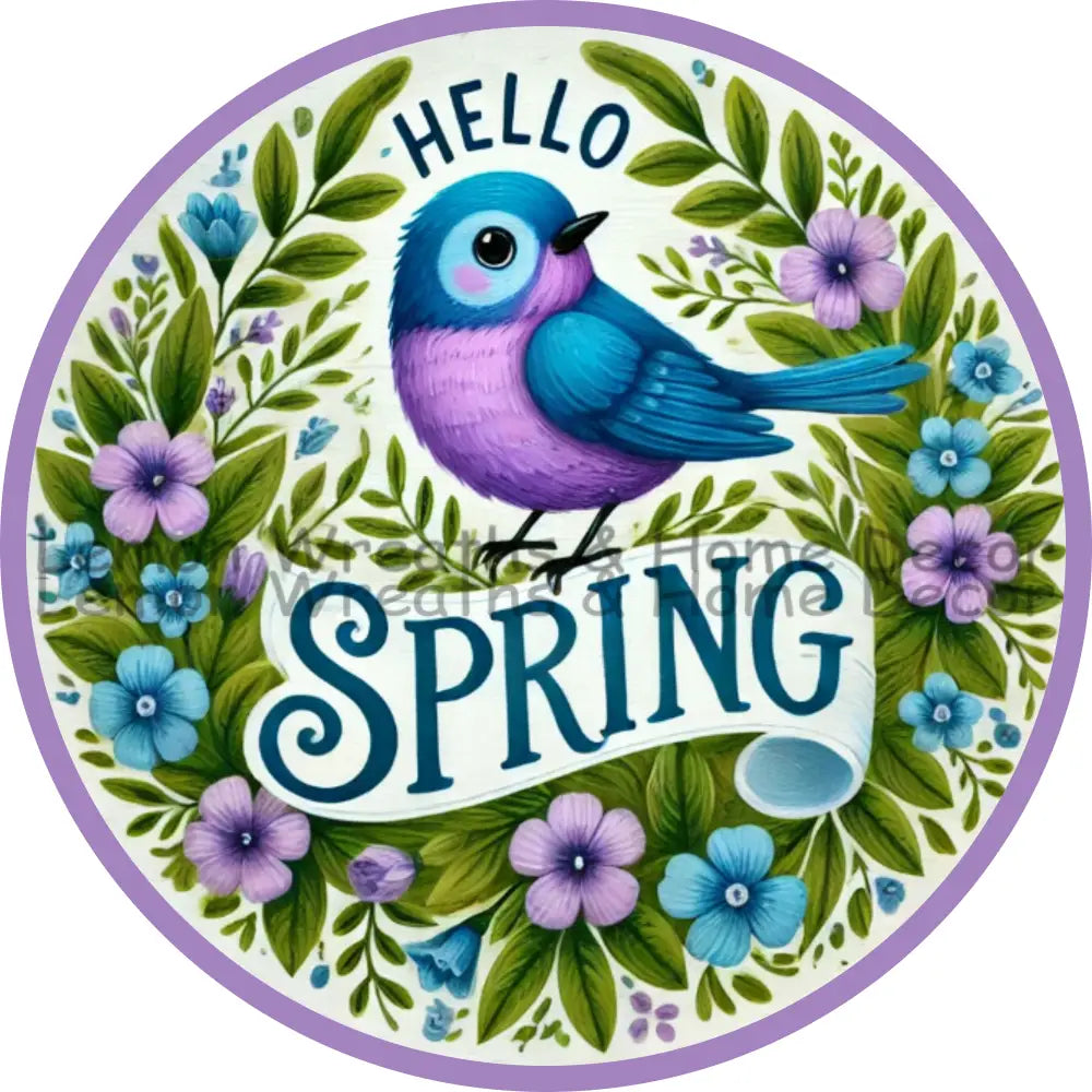 Purple Bluebird Hello Spring Metal Sign