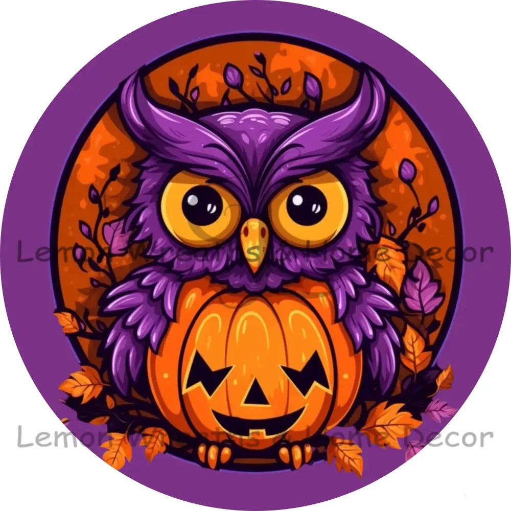 Purple Owl Pumpkin Body Metal Sign 8