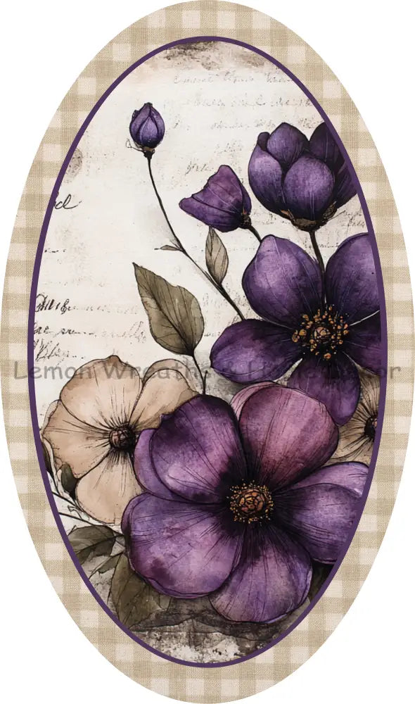 Purple Violets Oval Metal Sign