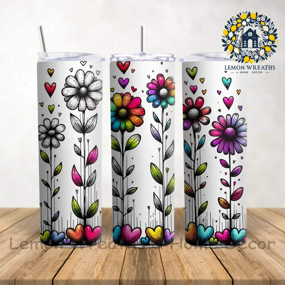 Rainbow Doodle Flowers 20Oz Tumbler