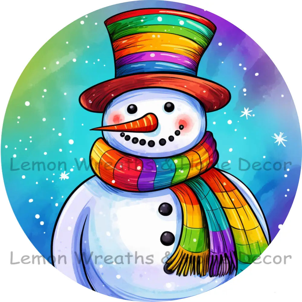 Rainbow Snowman W/Top Hat Metal Sign