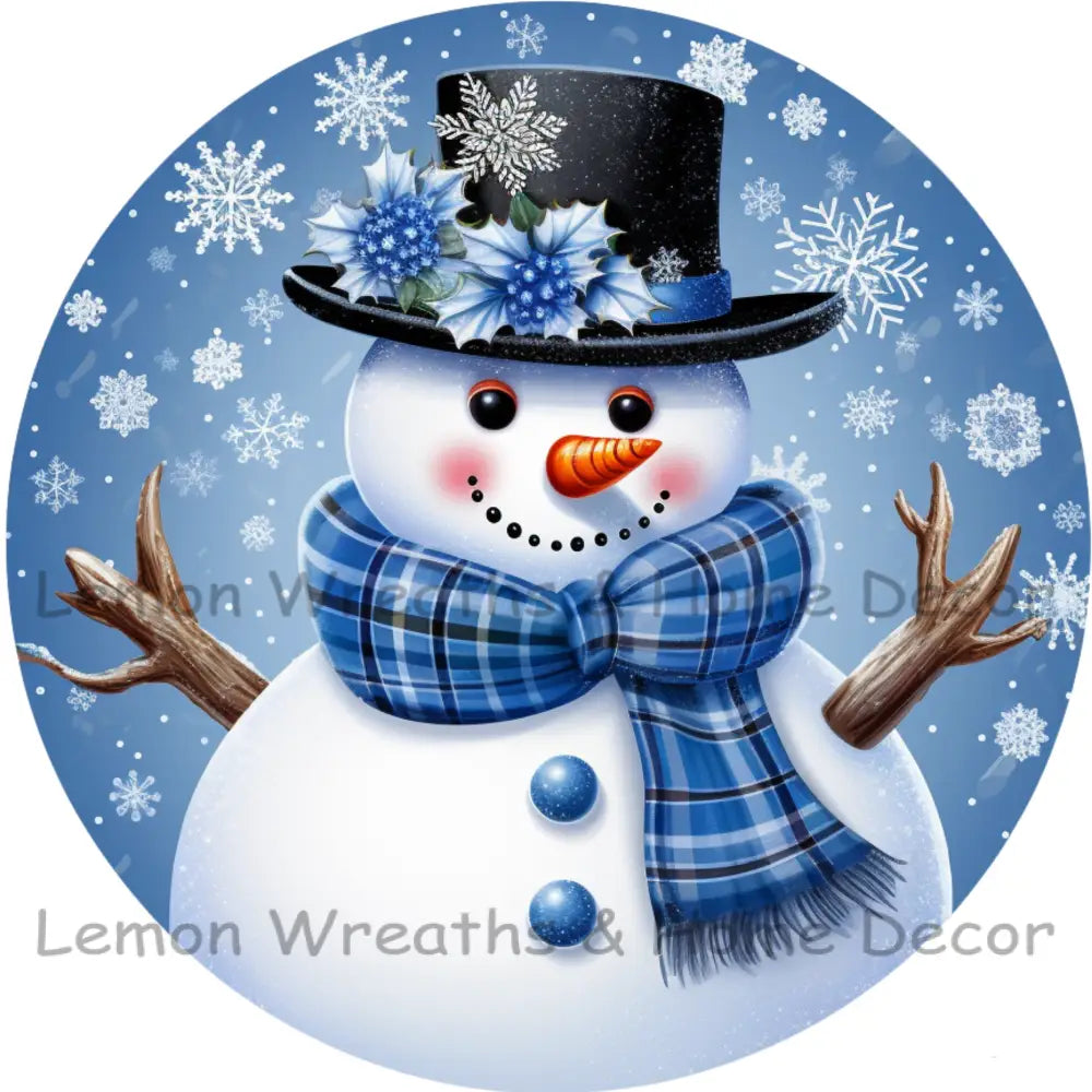 Rainbow Winter Snowman Blue Metal Sign