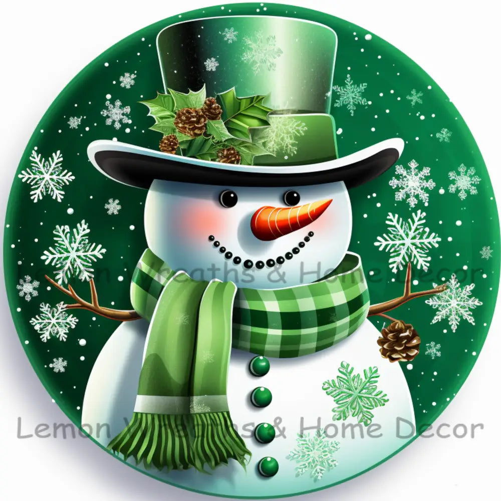 Rainbow Winter Snowman Green Metal Sign 6