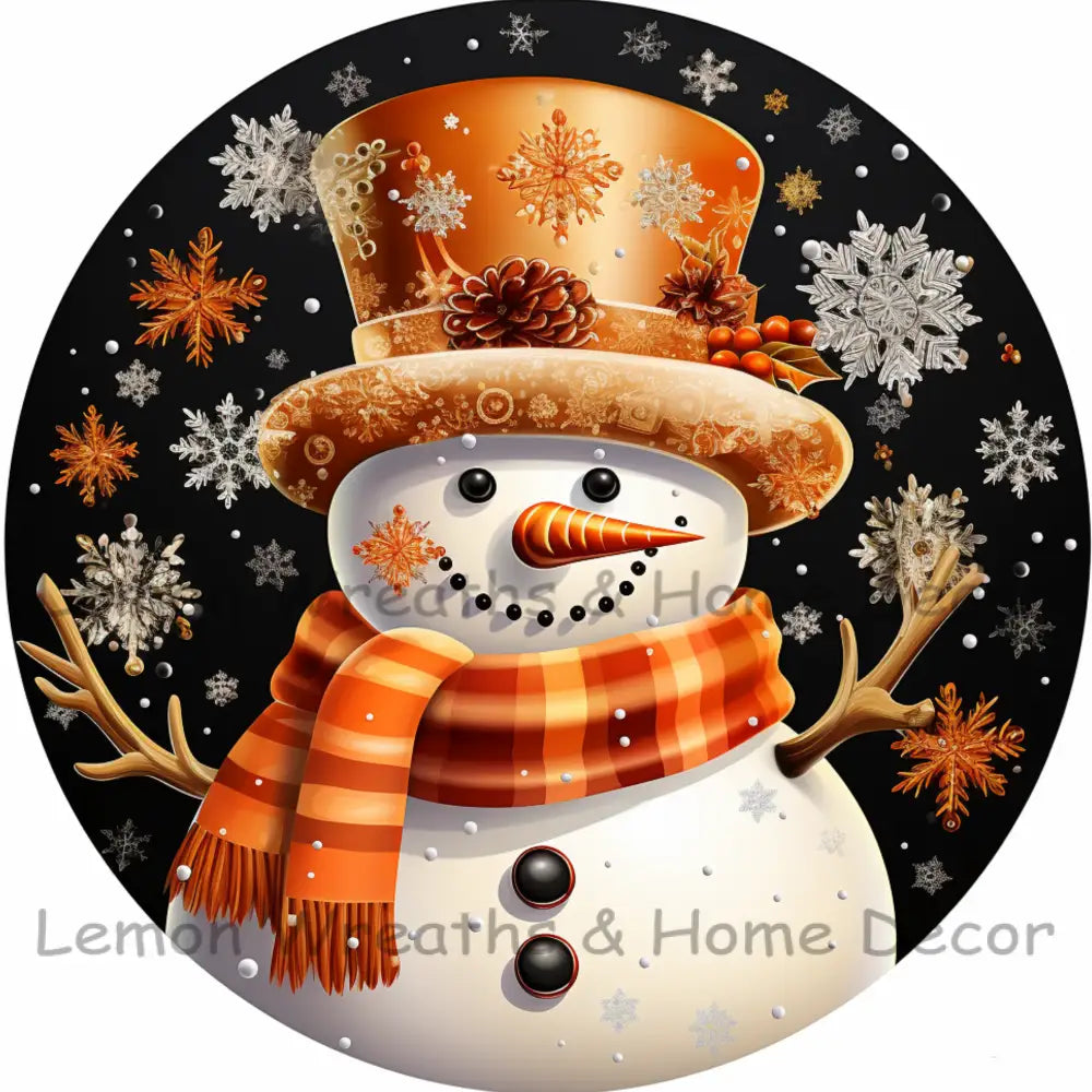 Rainbow Winter Snowman Orange Metal Sign 6