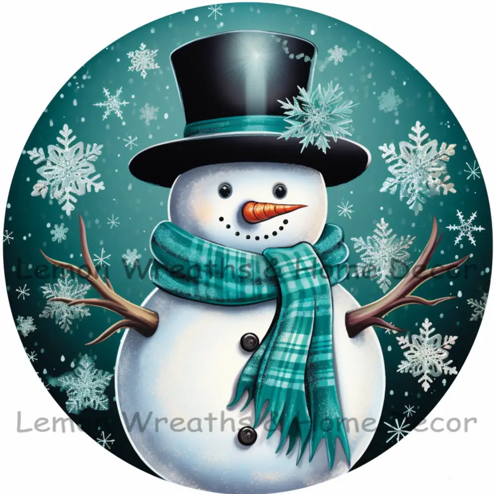 Rainbow Winter Snowman Teal Metal Sign 6