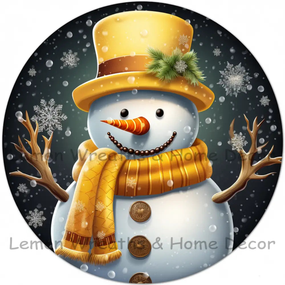 Rainbow Winter Snowman Yellow Metal Sign 6