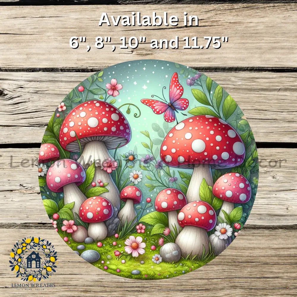 Red Polka Dot Mushroom Garden Metal Sign