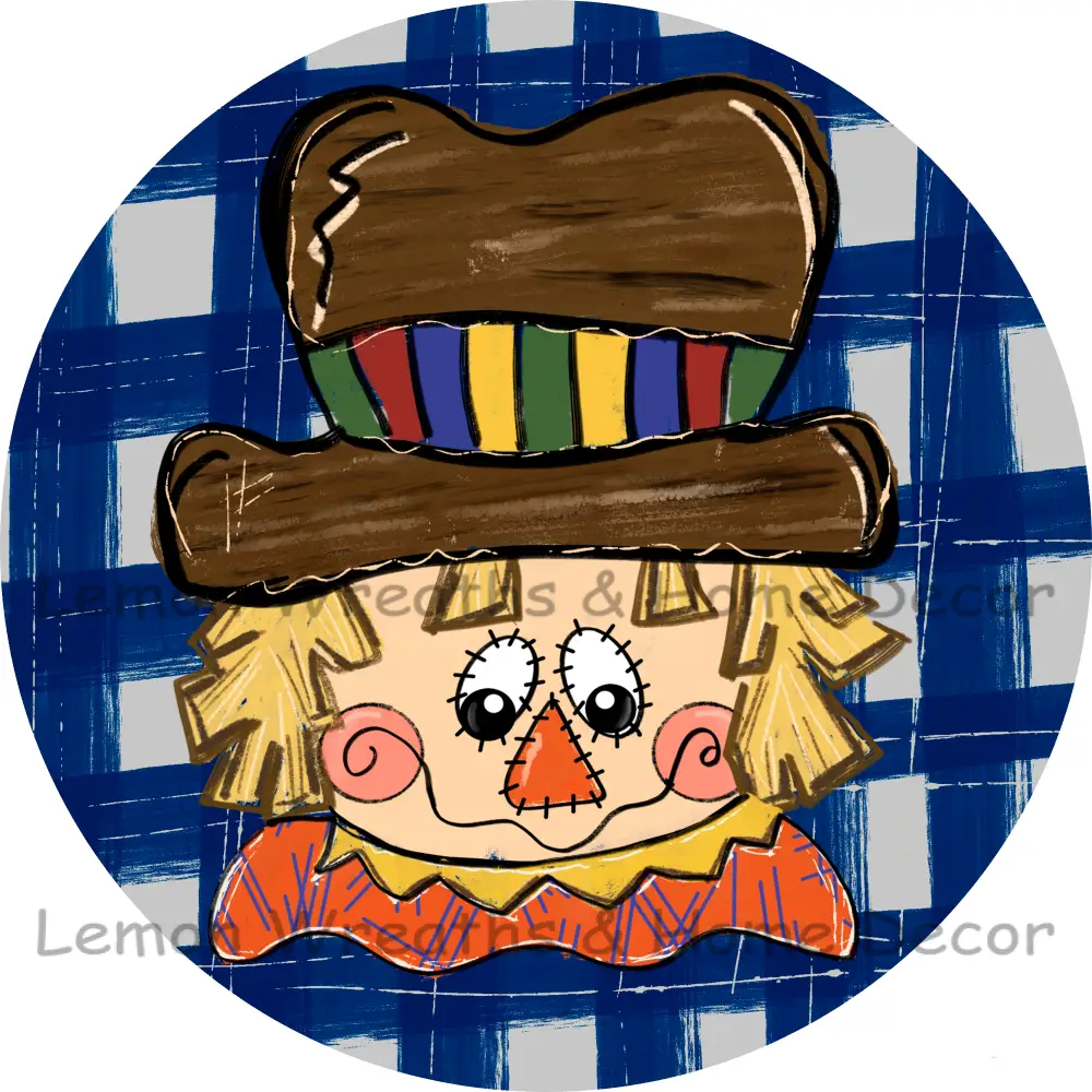 Scarecrow Blue Check Handpainted Image Metal Sign 6