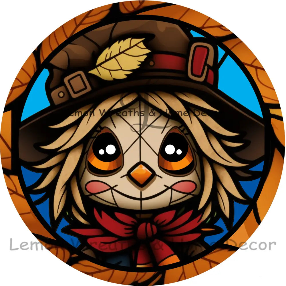Scarecrow Boy Faux Stained Glass Metal Sign 8