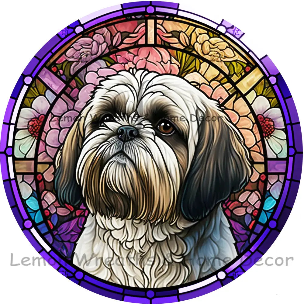 Shih Tzu Dog Breed Faux Stained Glass Metal Sign 8