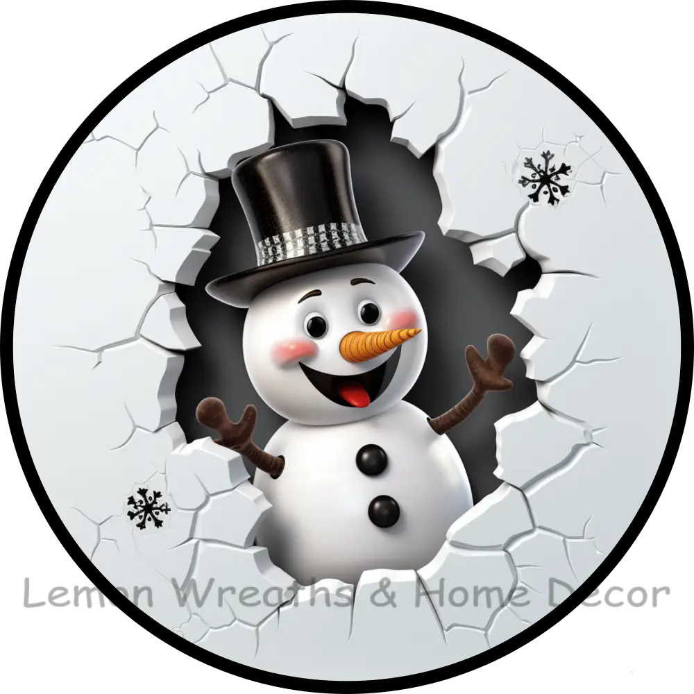Snowman Breaking Thru Ice Metal Sign