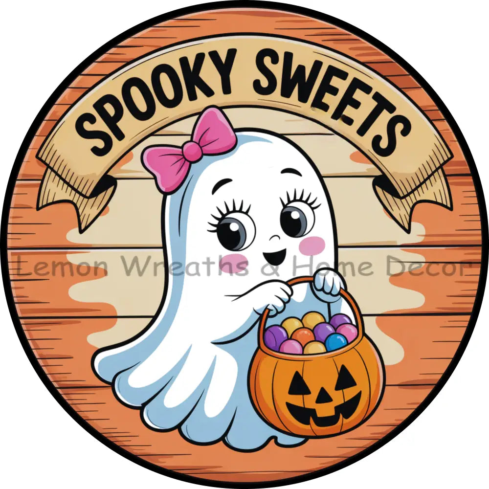 Spooky Sweets Cute Girl Ghost Metal Sign
