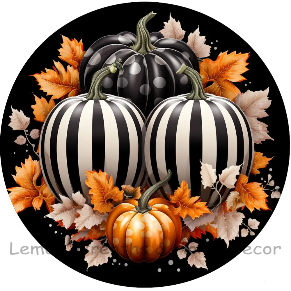 Striped & Polka Dot Fall Pumpkins Metal Sign