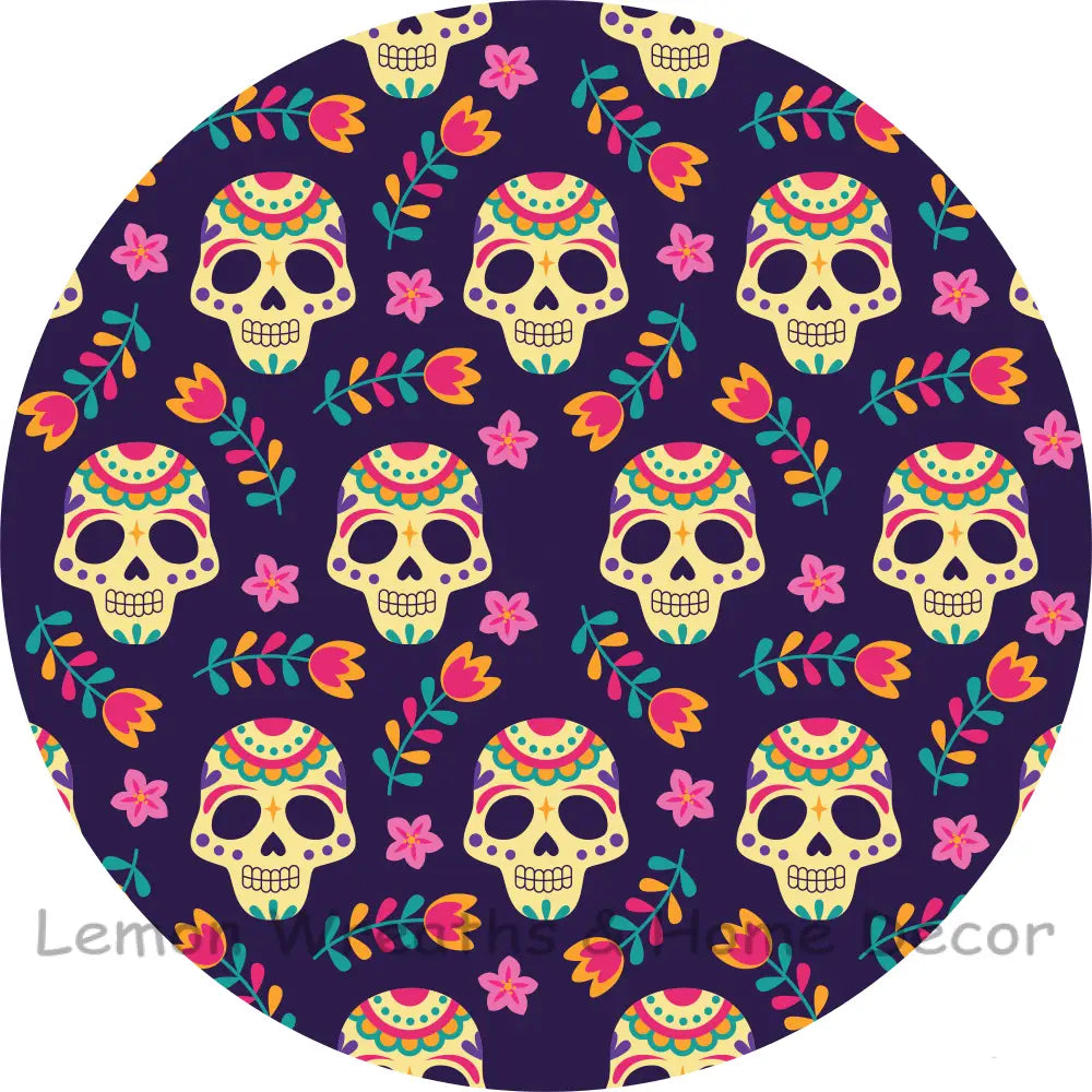 Sugar Skull Flowers Sublimated Fabric Center