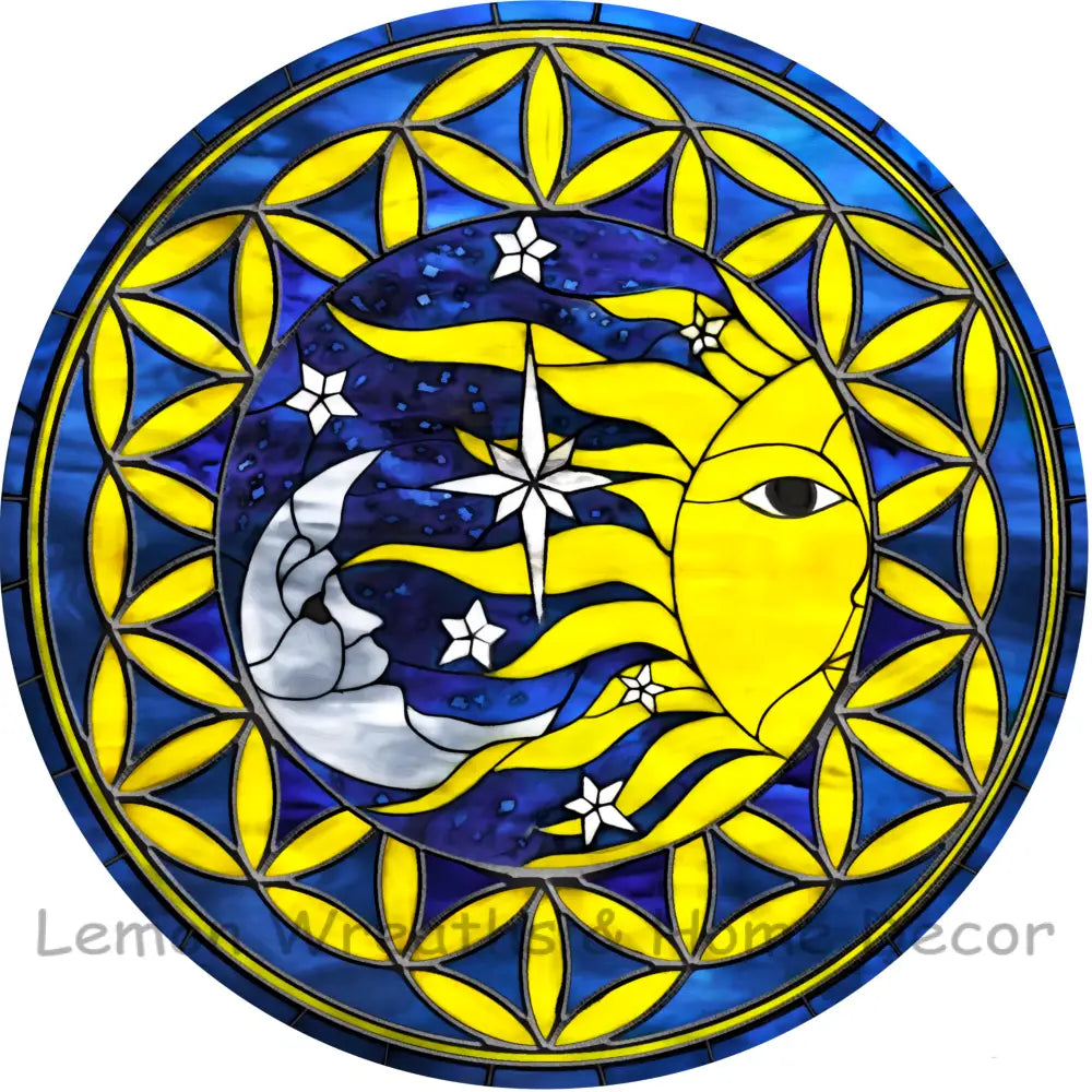 Sun Moon Stars Faux Stained Glass Metal Sign 8