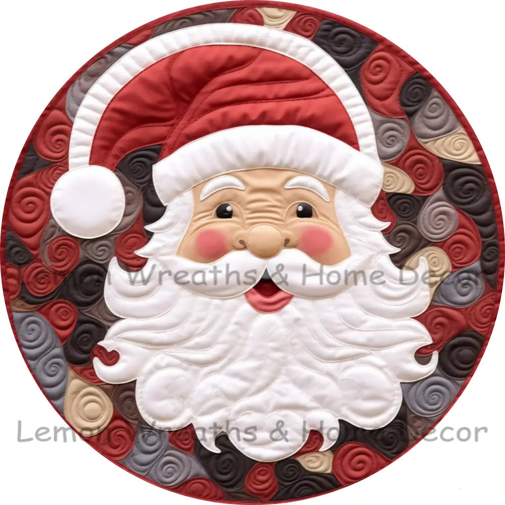 Swirl Design Santa Quilted Look Metal Sign