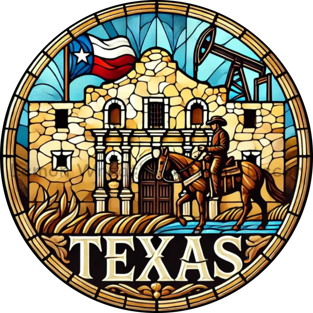 Texas Faux Stained Glass Metal Sign
