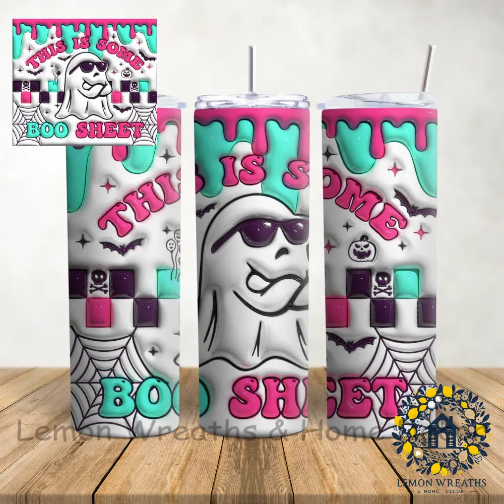 This Is Some Boo Sheet Pink Teal Halloween 20Oz Tumbler