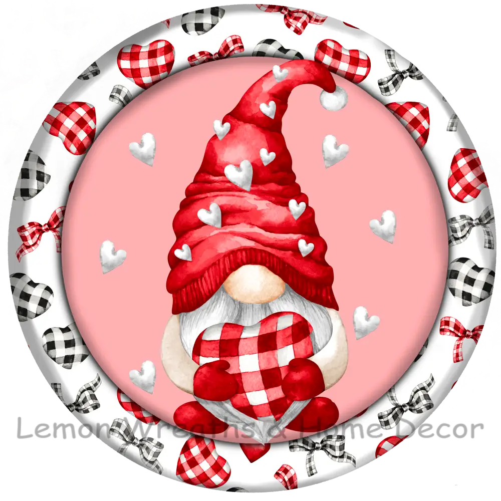 Valentine Gnome Buffalo Check Hearts Metal Sign 8