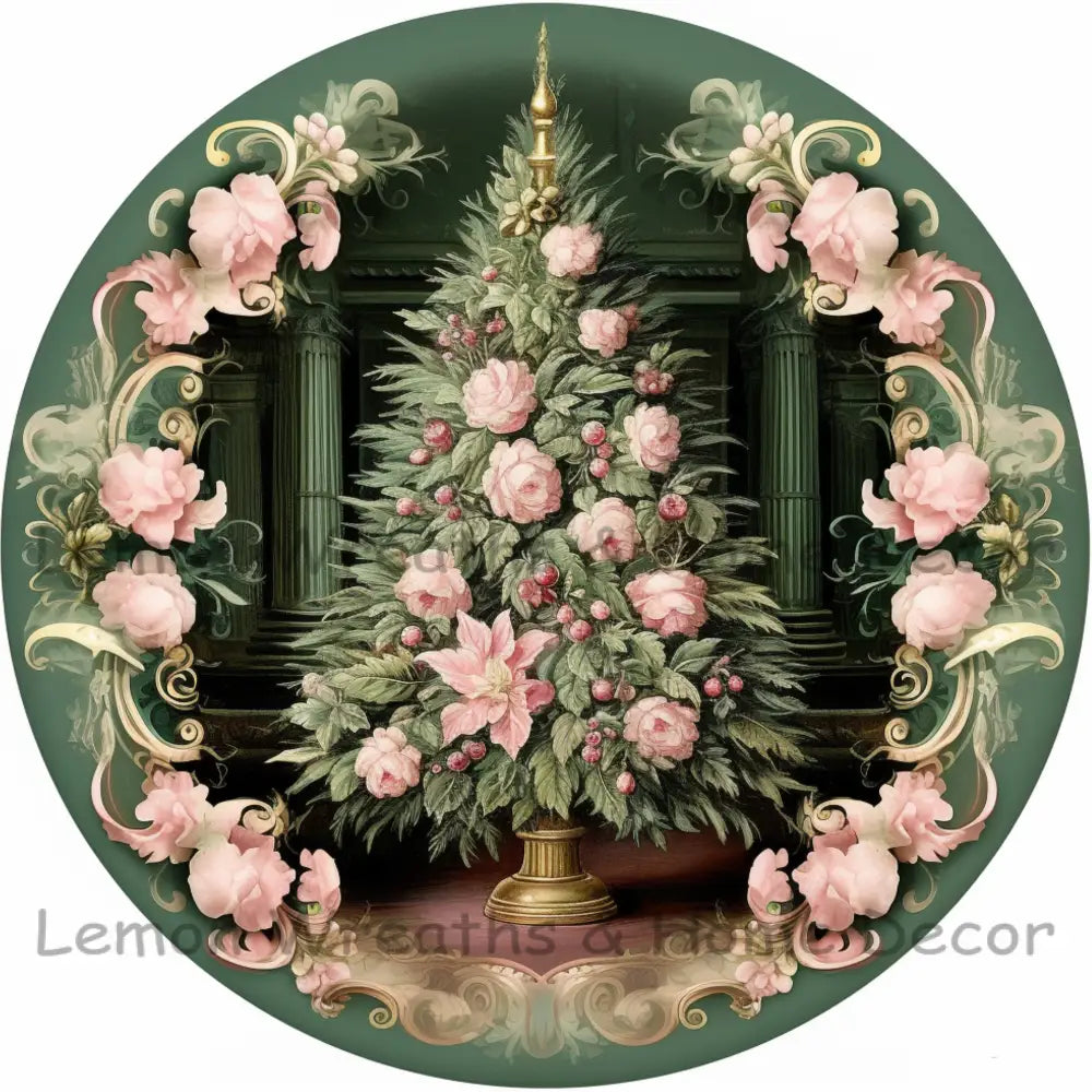 Victorian Christmas Tree Green Metal Sign