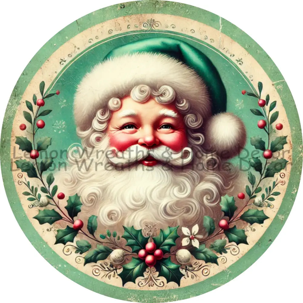 Vintage Santa Charm Mint Green Metal Sign