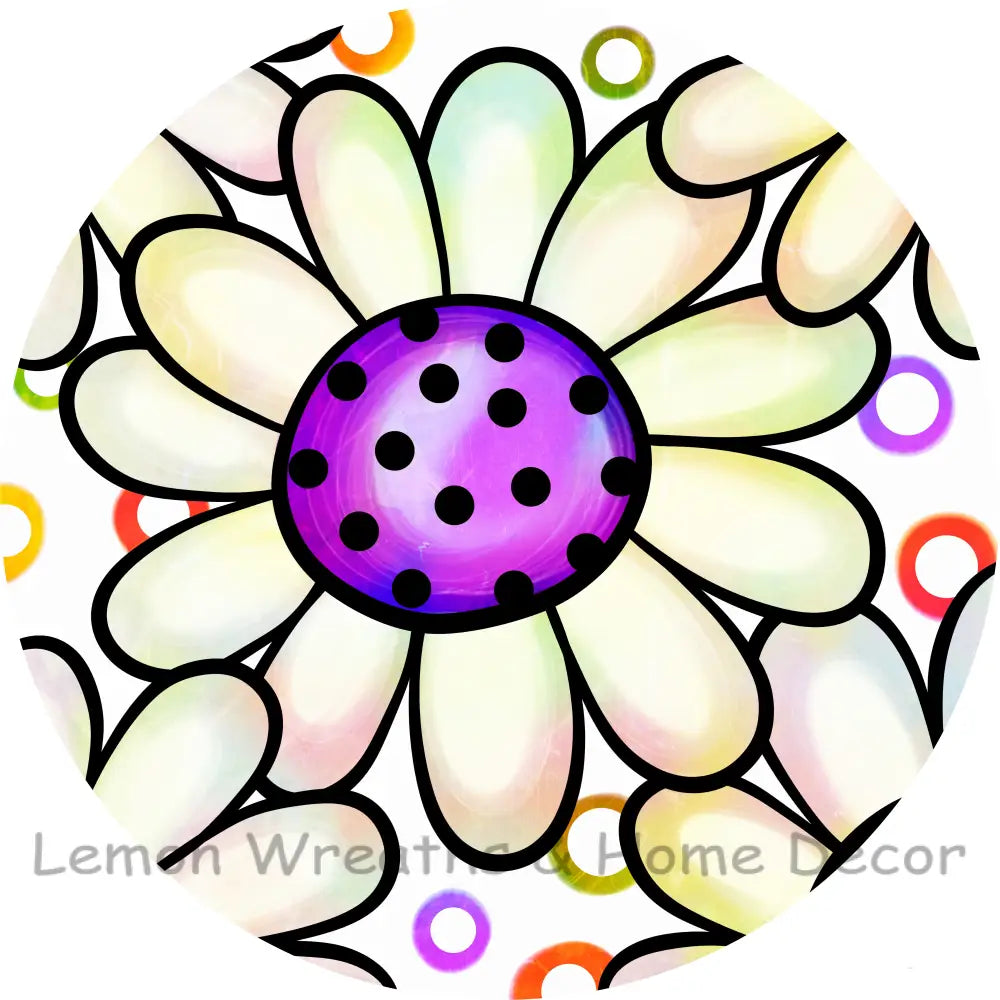 Watercolor White Daisies Polka Dot Centers Sublimated Fabric Center