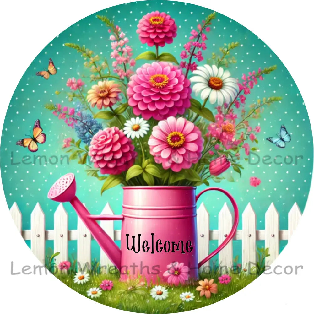 Watering Can Floral Welcome Metal Sign