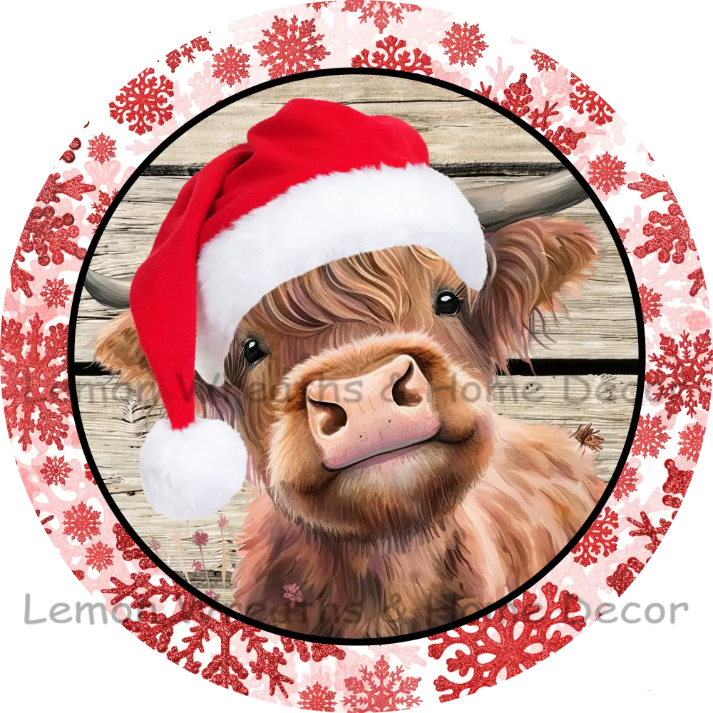 Welcome Christmas Highland Cow Metal Sign 6 / No Text