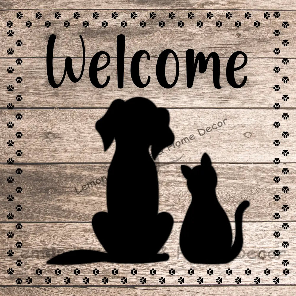 Welcome Dog Cat Silhouette Metal Sign 8