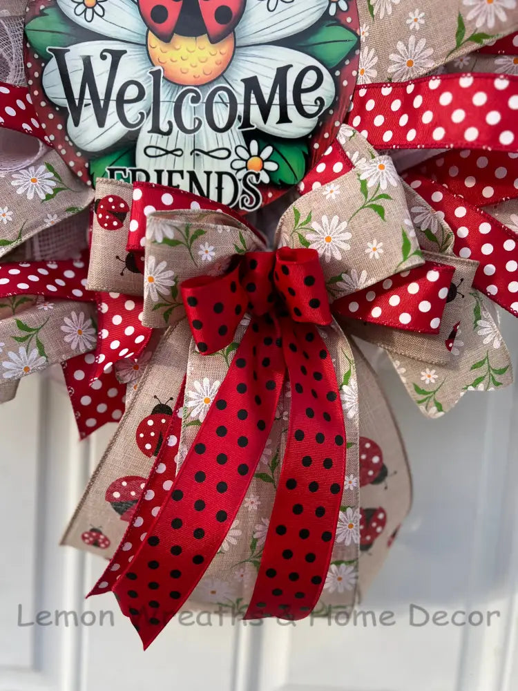 Welcome Friends Ladybug Wreath