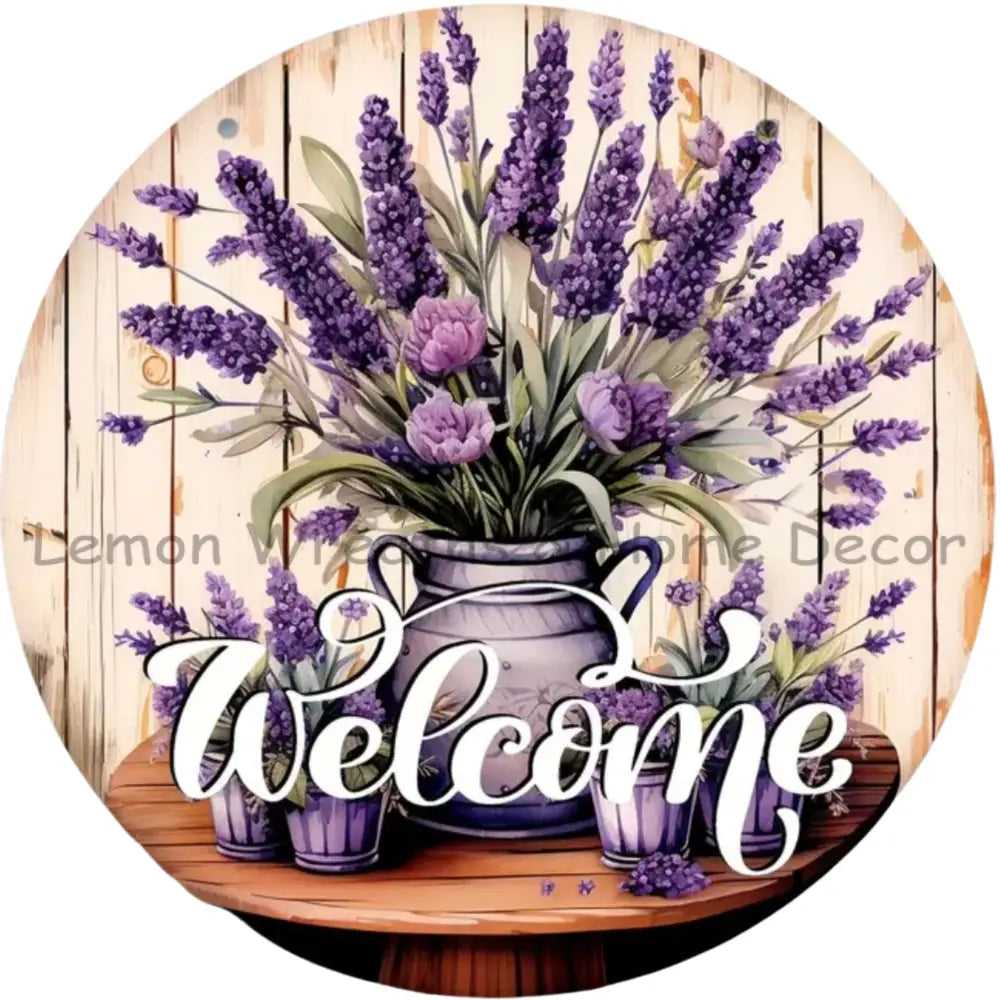 Welcome Lavender Flower In Watering Can Metal Sign