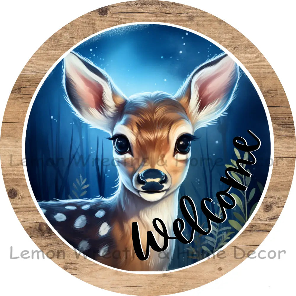 Welcome Midnight Sky Winter Fawn Metal Sign