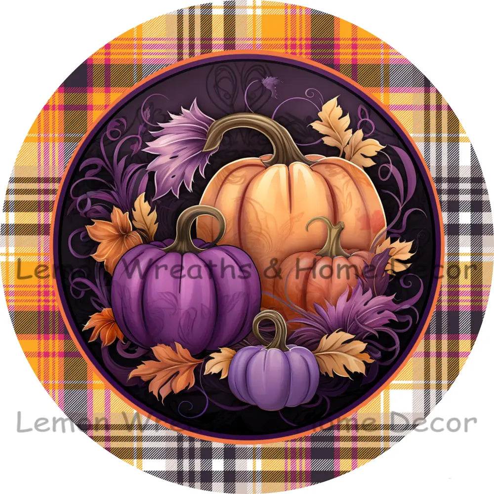 Welcome Purple & Orange Plaid Metal Sign 6’’ / No Text