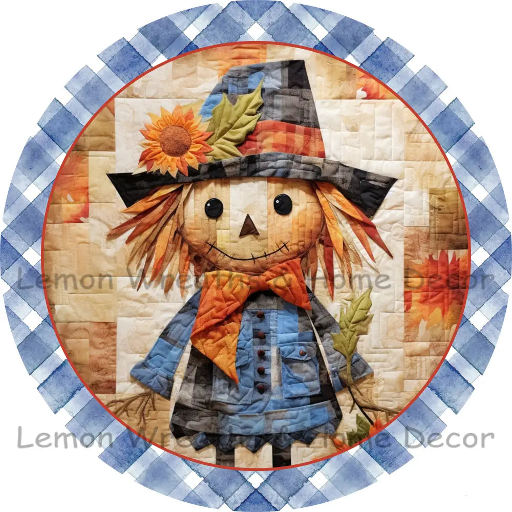 Welcome Quilted Scarecrow Blue Dress Metal Sign 6’’ / No Text