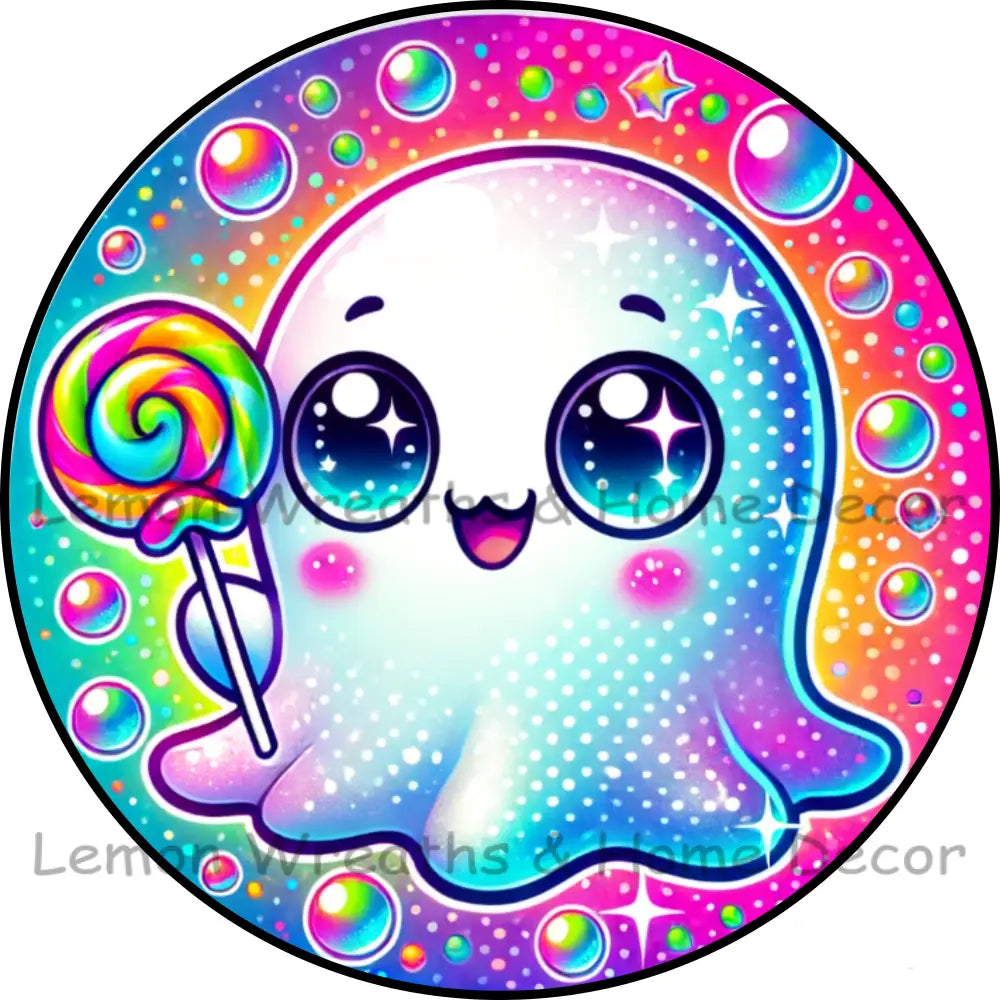 Whimsical Ghost W/Lollipop Metal Sign