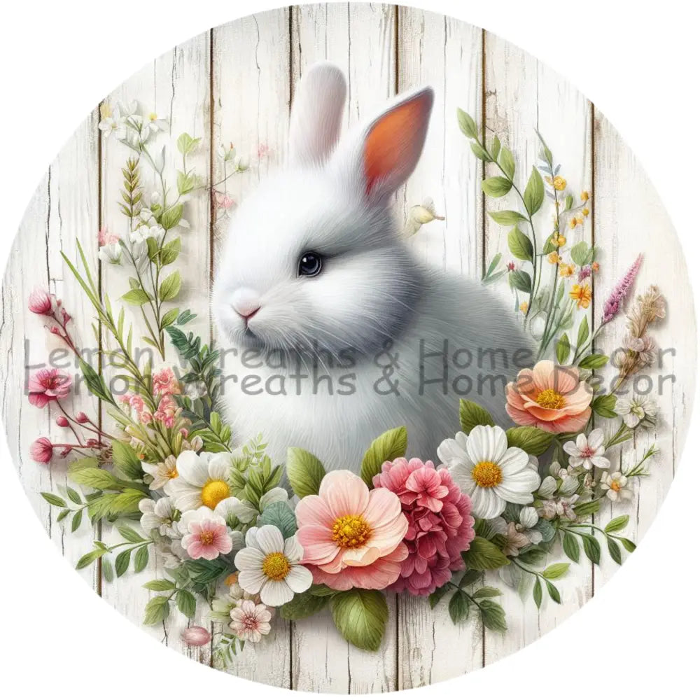 White Rabbit Spring Flowers Metal Sign