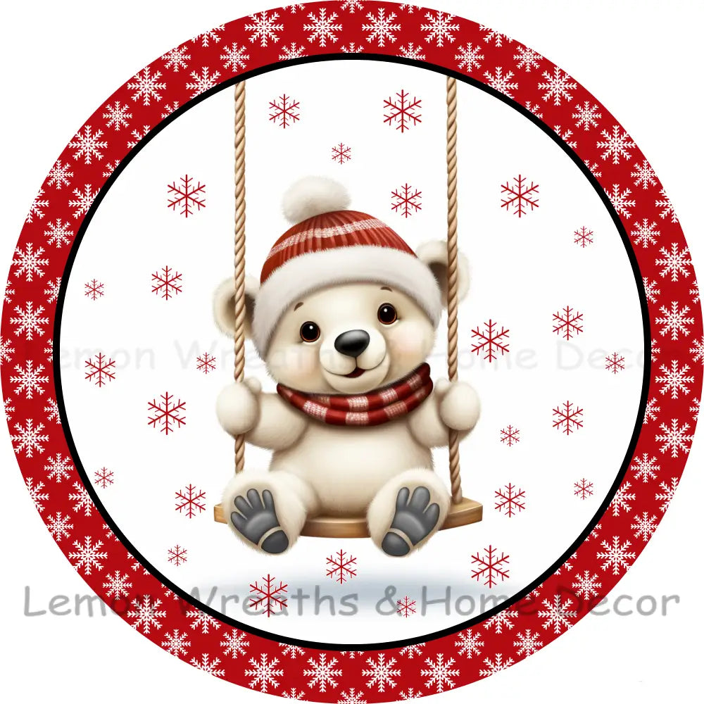 Winter Blessings Swinging Polar Bear Metal Sign 6’’ / No Text