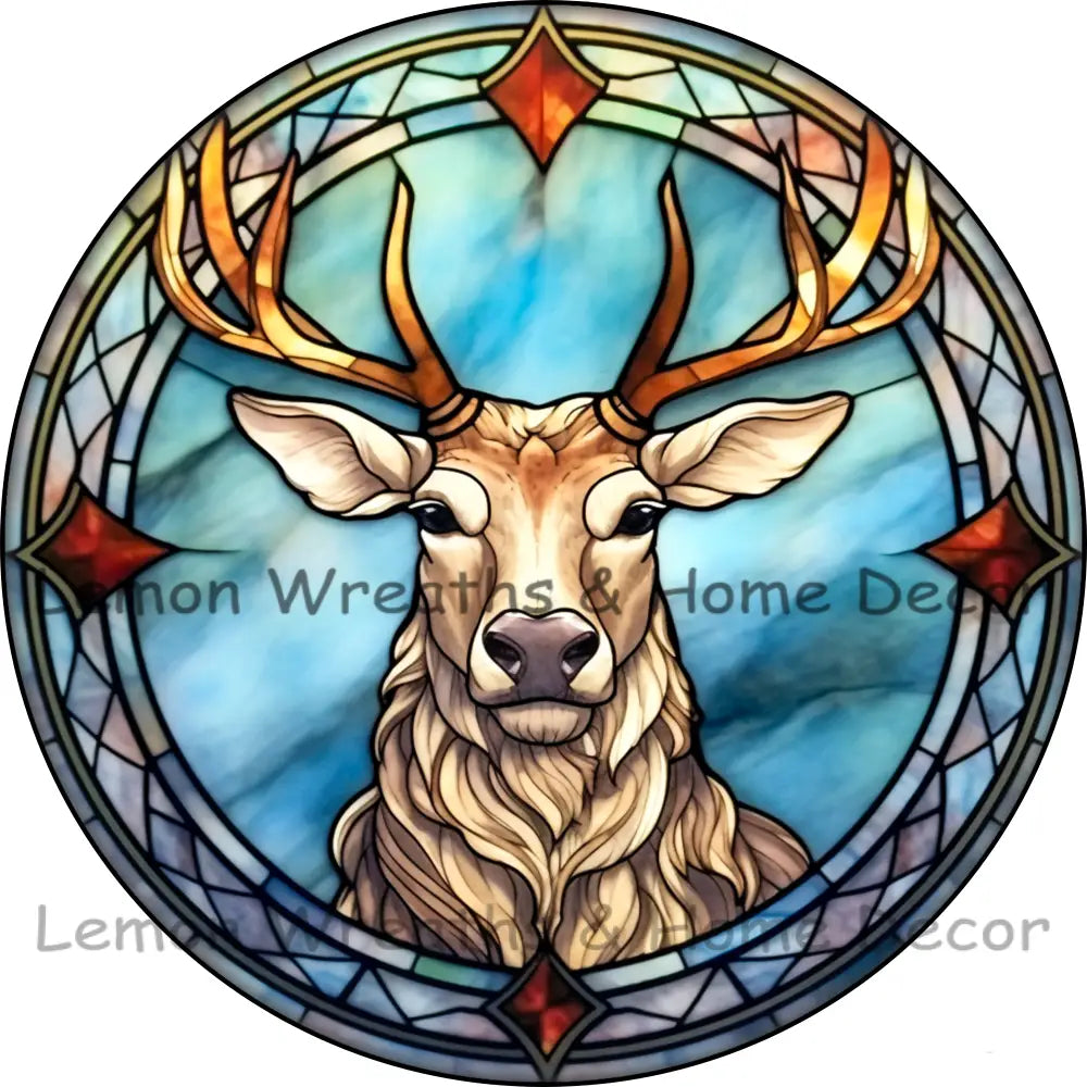 Winter Buck Faux Stained Glass Metal Sign